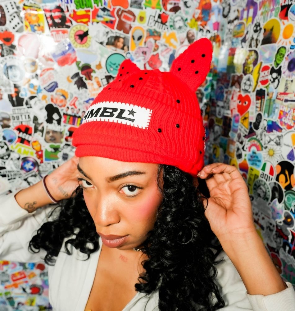 Red October Rhinestone Ears Beanie