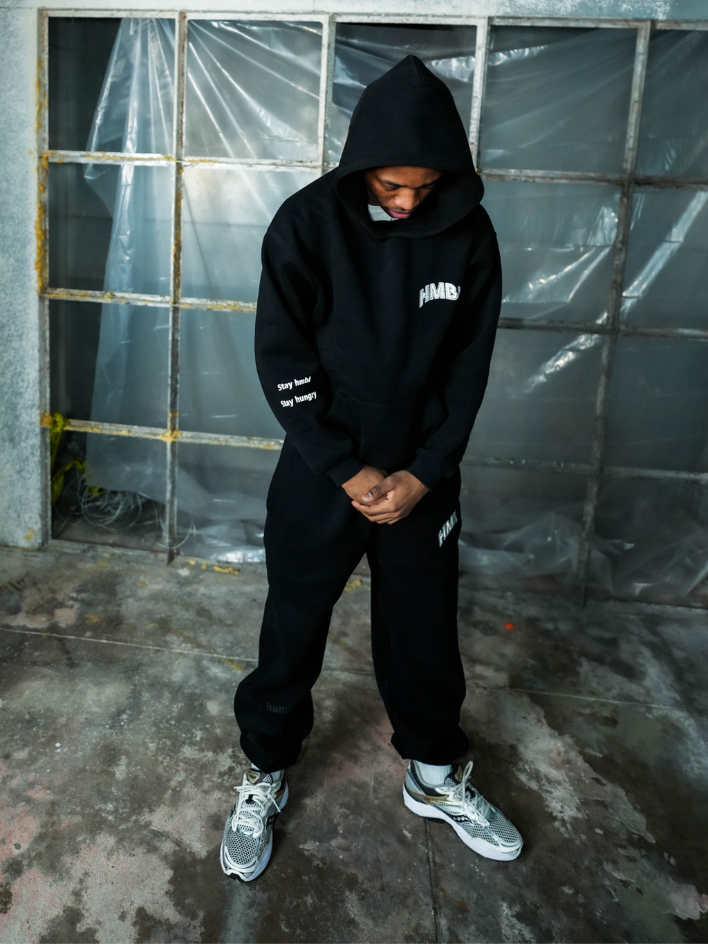 HMBL Black Reflective Pullover Cotton Sweatsuit – Premium Oversized Comfort Set
