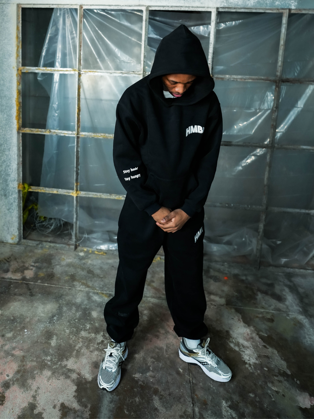 HMBL Black Reflective Pullover Cotton Sweatsuit – Premium Oversized Comfort Set