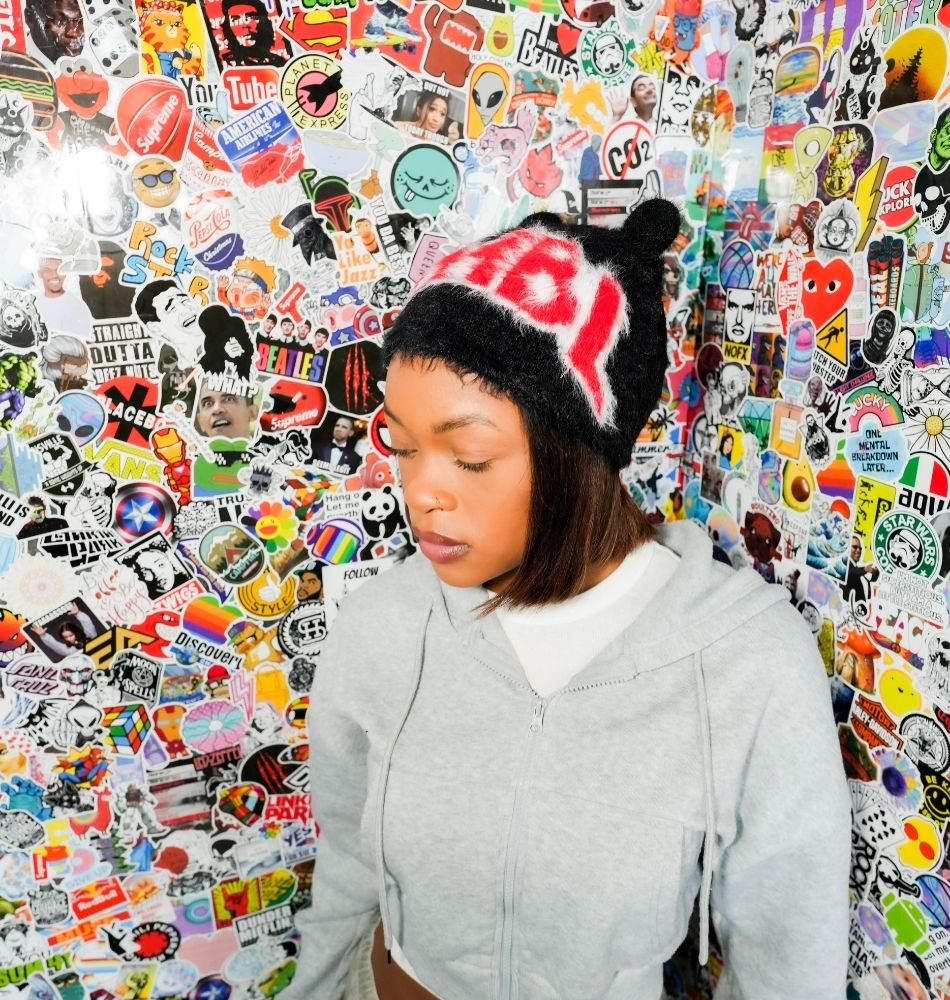 Black and Red Ranger Fur Beanie Hat