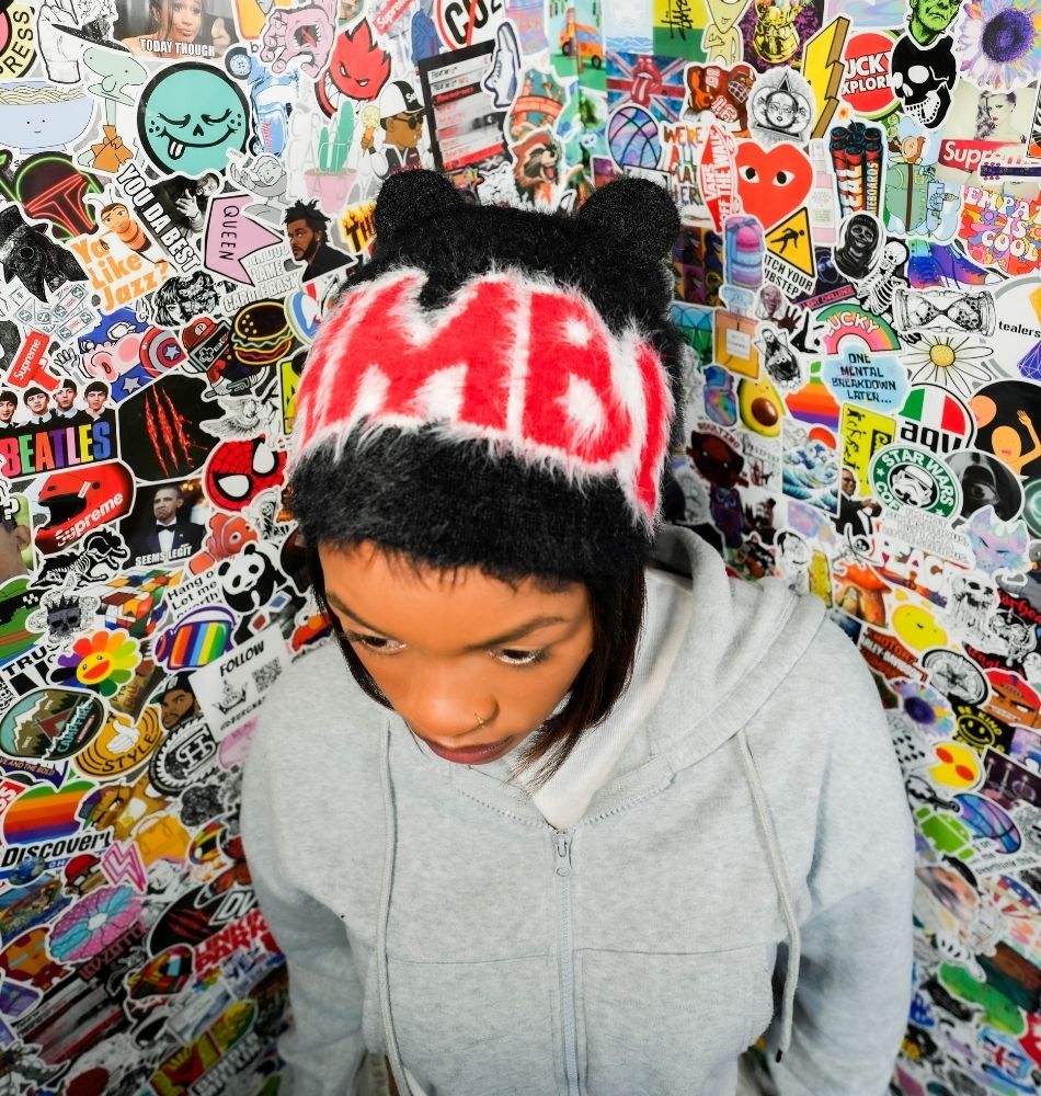 Black and Red Ranger Fur Beanie Hat