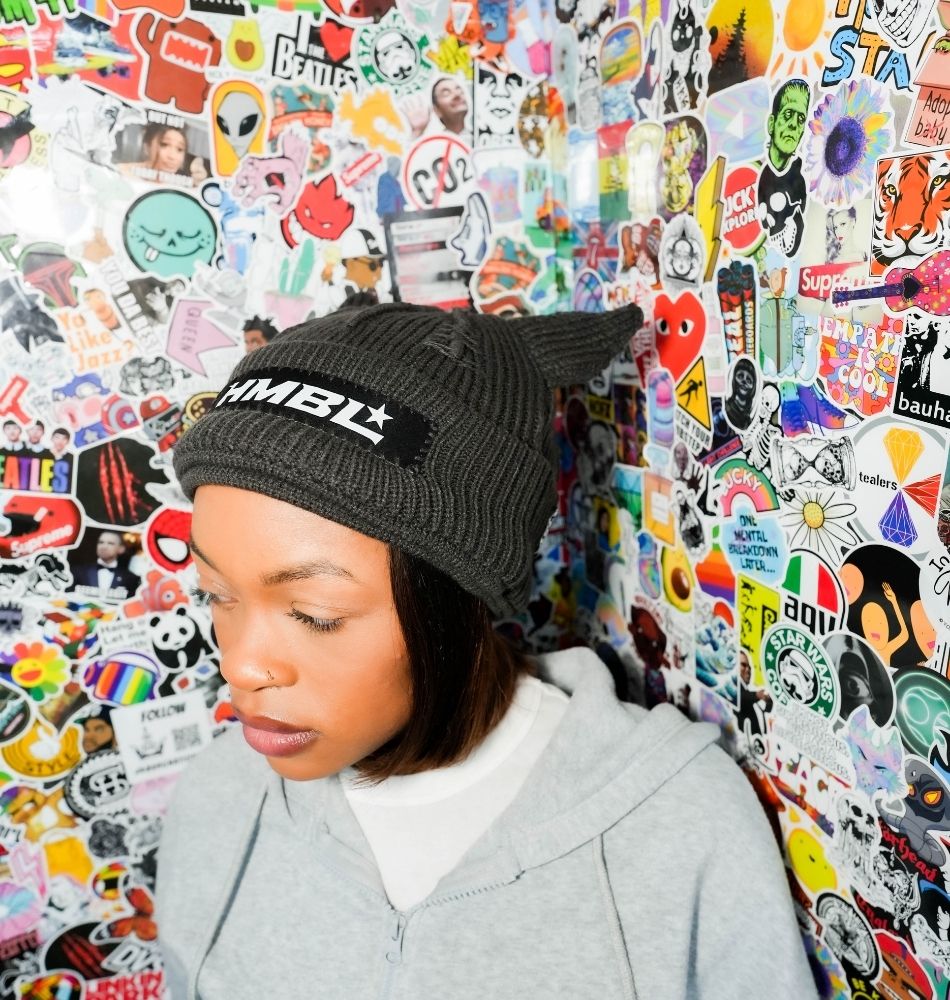 Charcoal Triple Layer Beanie White Tag