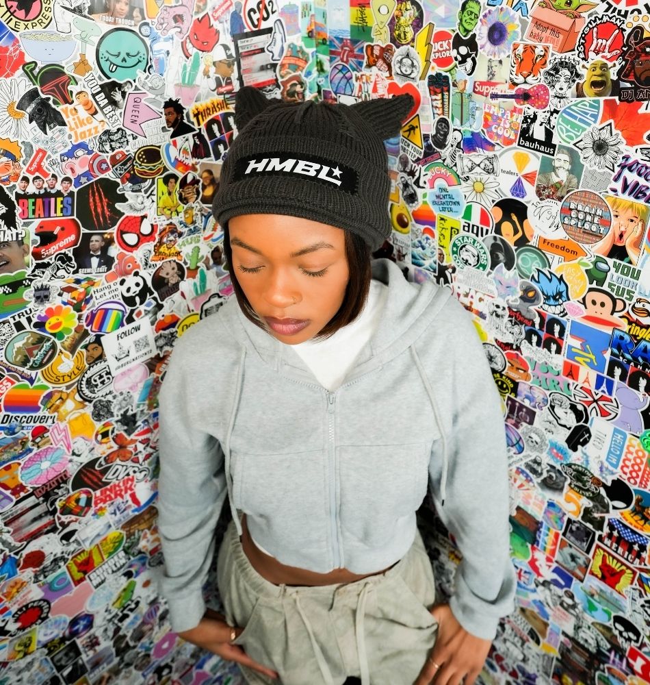 Charcoal Triple Layer Beanie White Tag