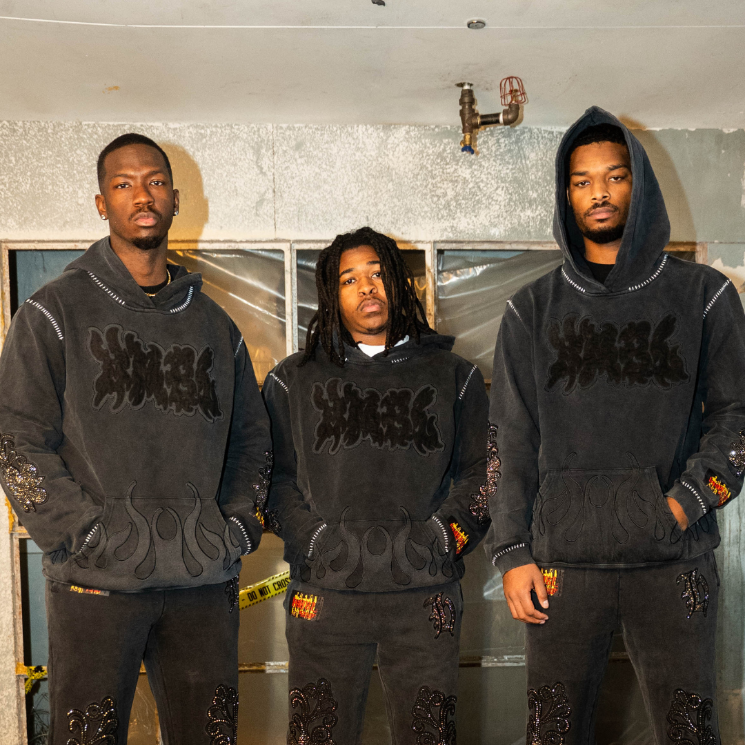 Charcoal Rhinestone Blackout Pullover (Oversized) Hoodie