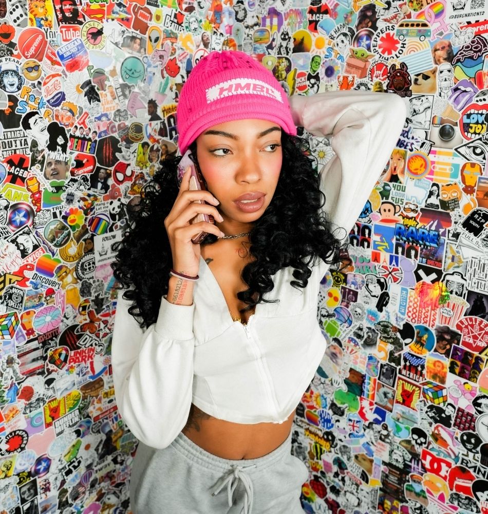 Pink Rhinestone No Ears Beanie