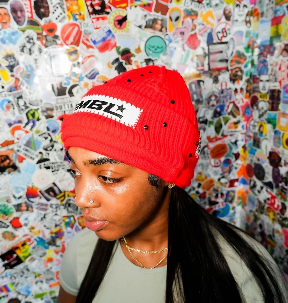 Red October Rhinestone No Ears Beanie