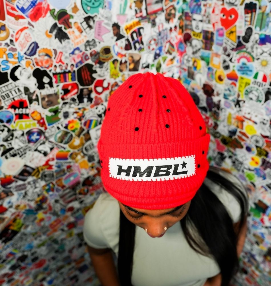 Red October Rhinestone No Ears Beanie