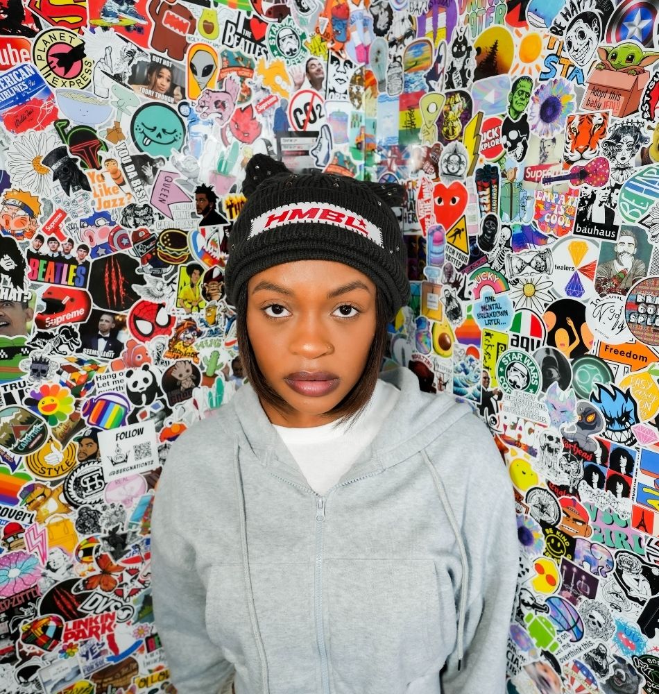 Charcoal Red Rhinestone Ears Beanie