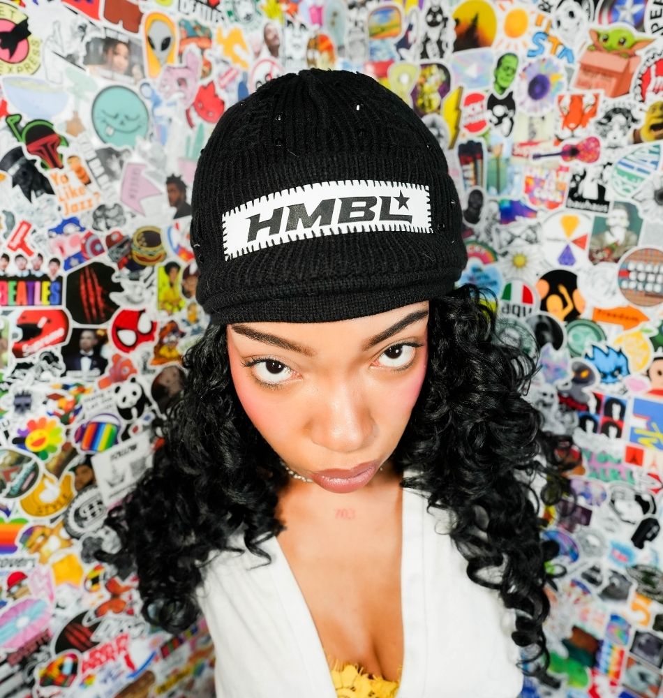 Black Oreo Rhinestone No Ears Beanie