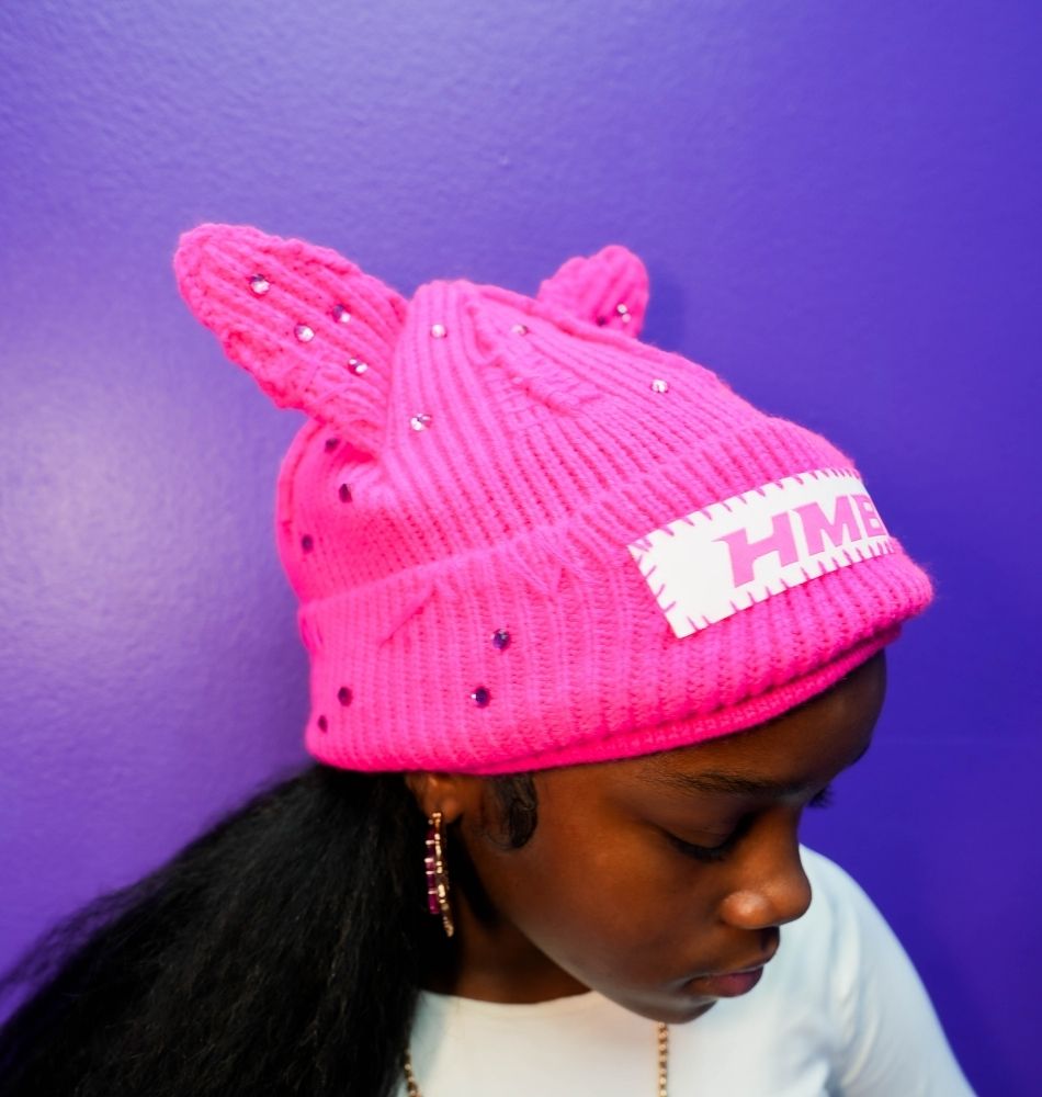 Hot Pink Rhinestone Ears Beanie