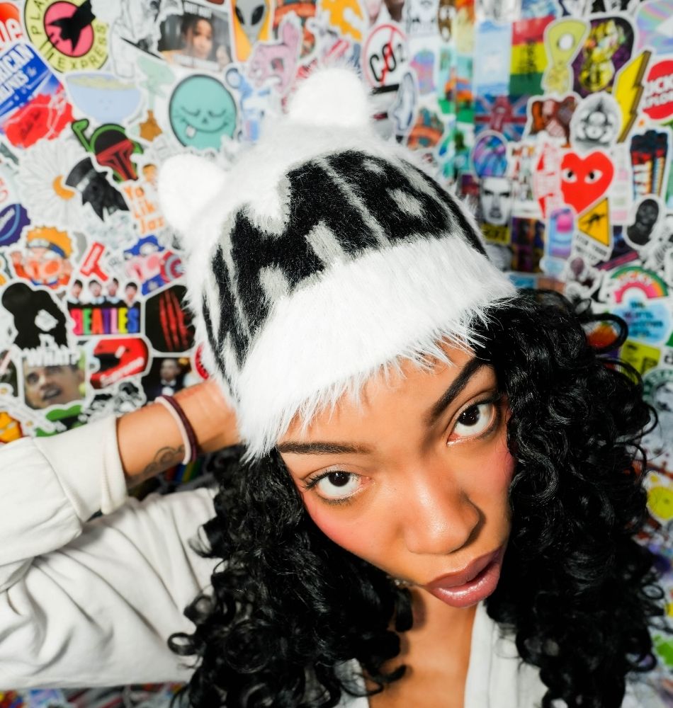 White Oreo Fur Ears Beanie