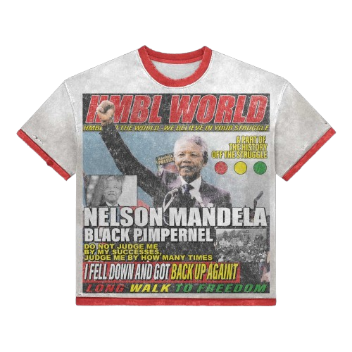 Nelson Mandela Vintage Rap Tee Graphic T-Shirt | HMBL WORLD Red Trim Ringer Tee