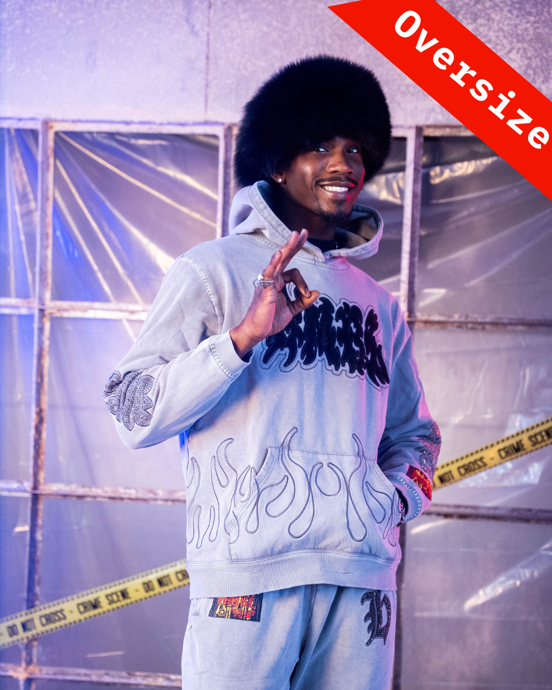 Cool Grey SZN 5 Rhinestone Pullover (Oversized) Hoodie