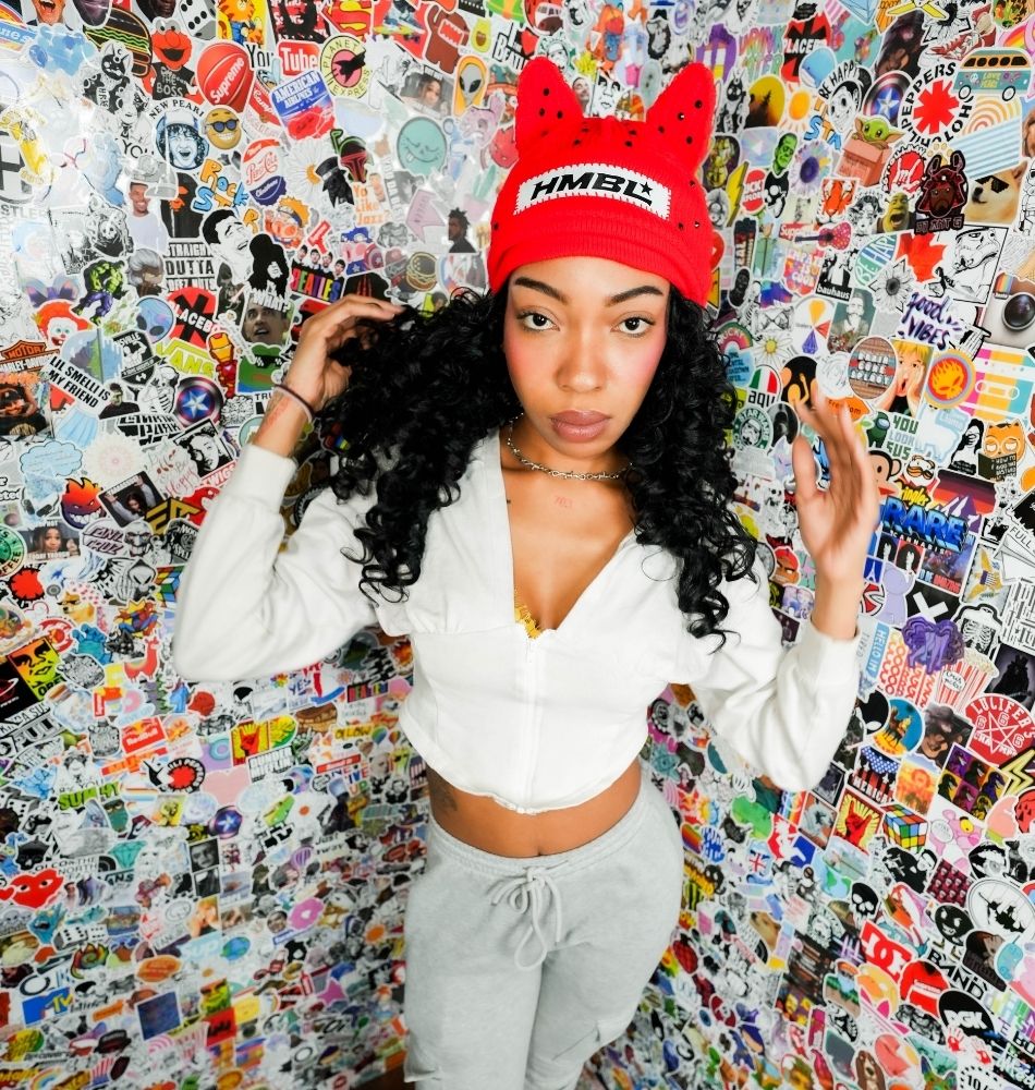 Red October Rhinestone Ears Beanie