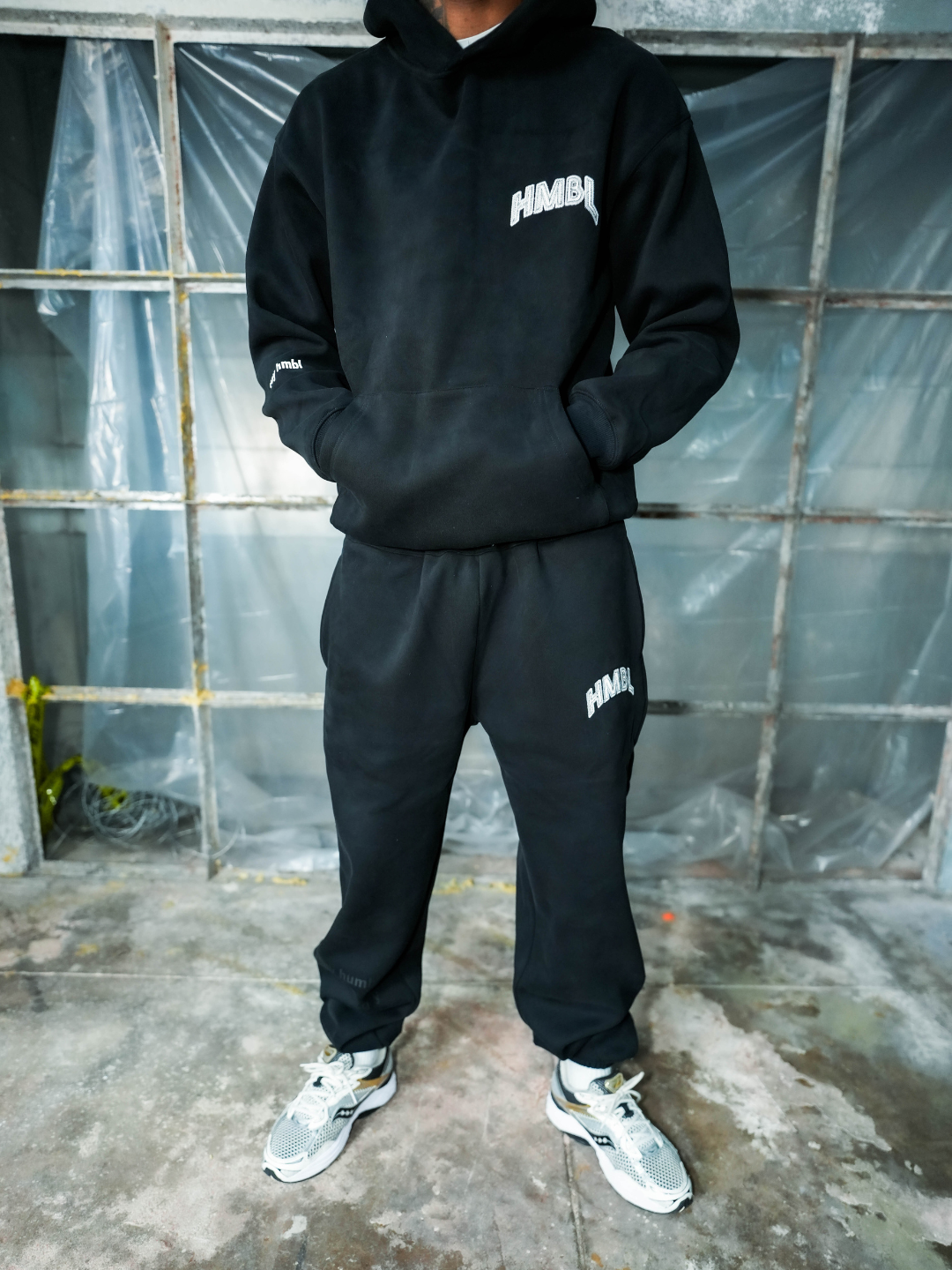 HMBL Black Reflective Pullover Cotton Sweatsuit – Premium Oversized Comfort Set