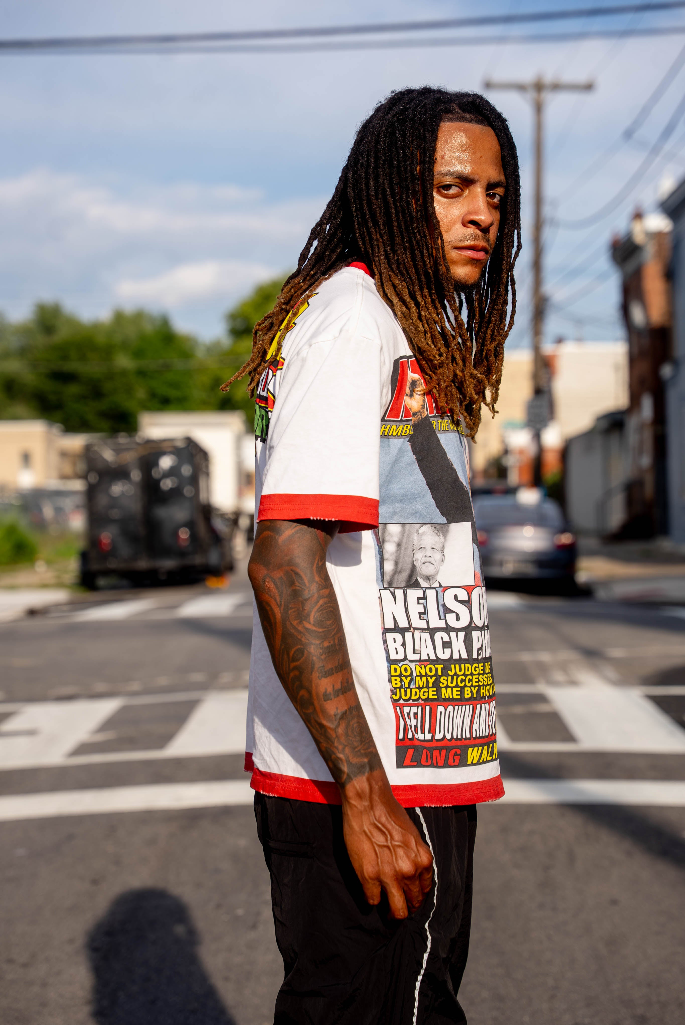 Nelson Mandela Vintage Rap Tee Graphic T-Shirt | HMBL WORLD Red Trim Ringer Tee