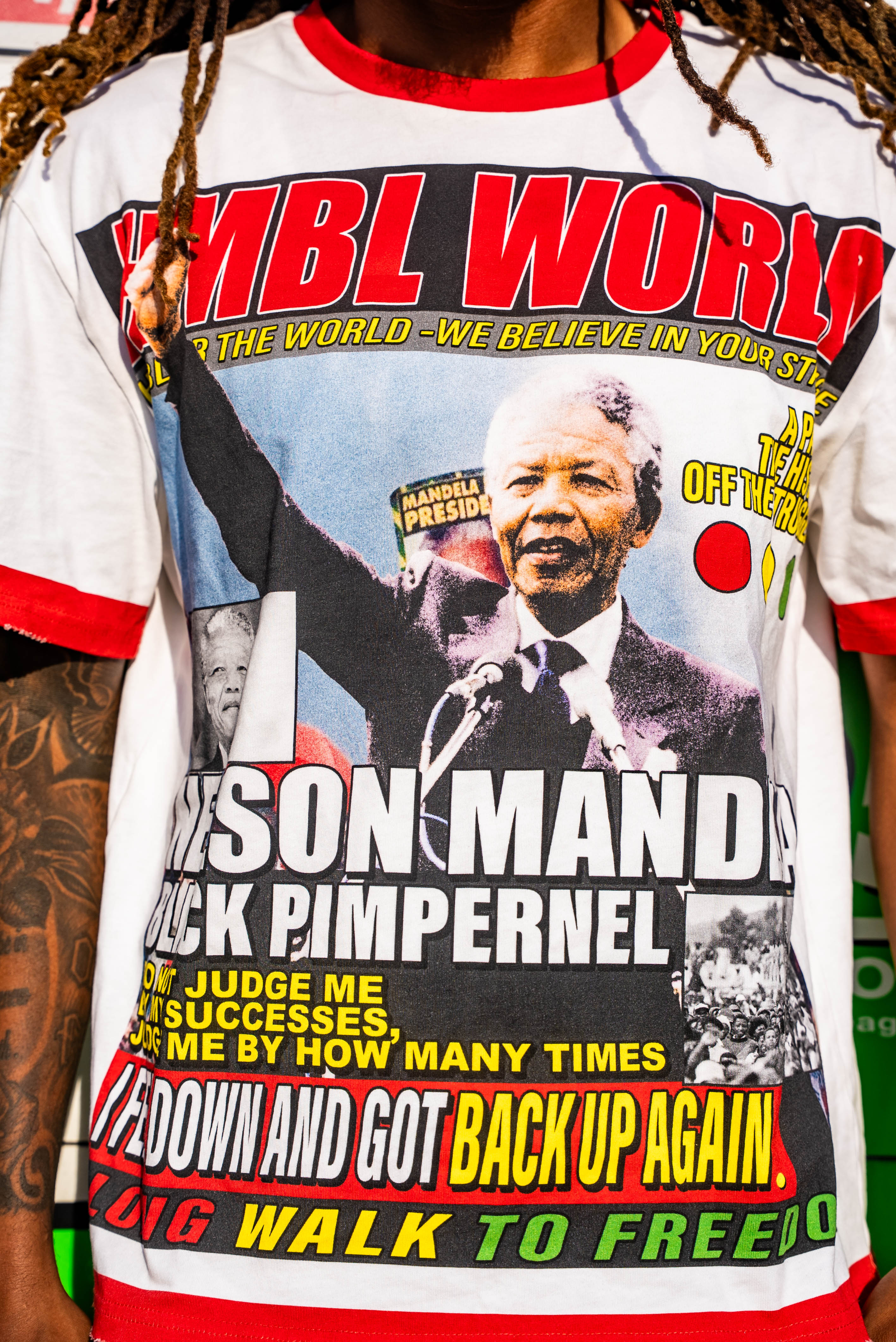 Nelson Mandela Vintage Rap Tee Graphic T-Shirt | HMBL WORLD Red Trim Ringer Tee