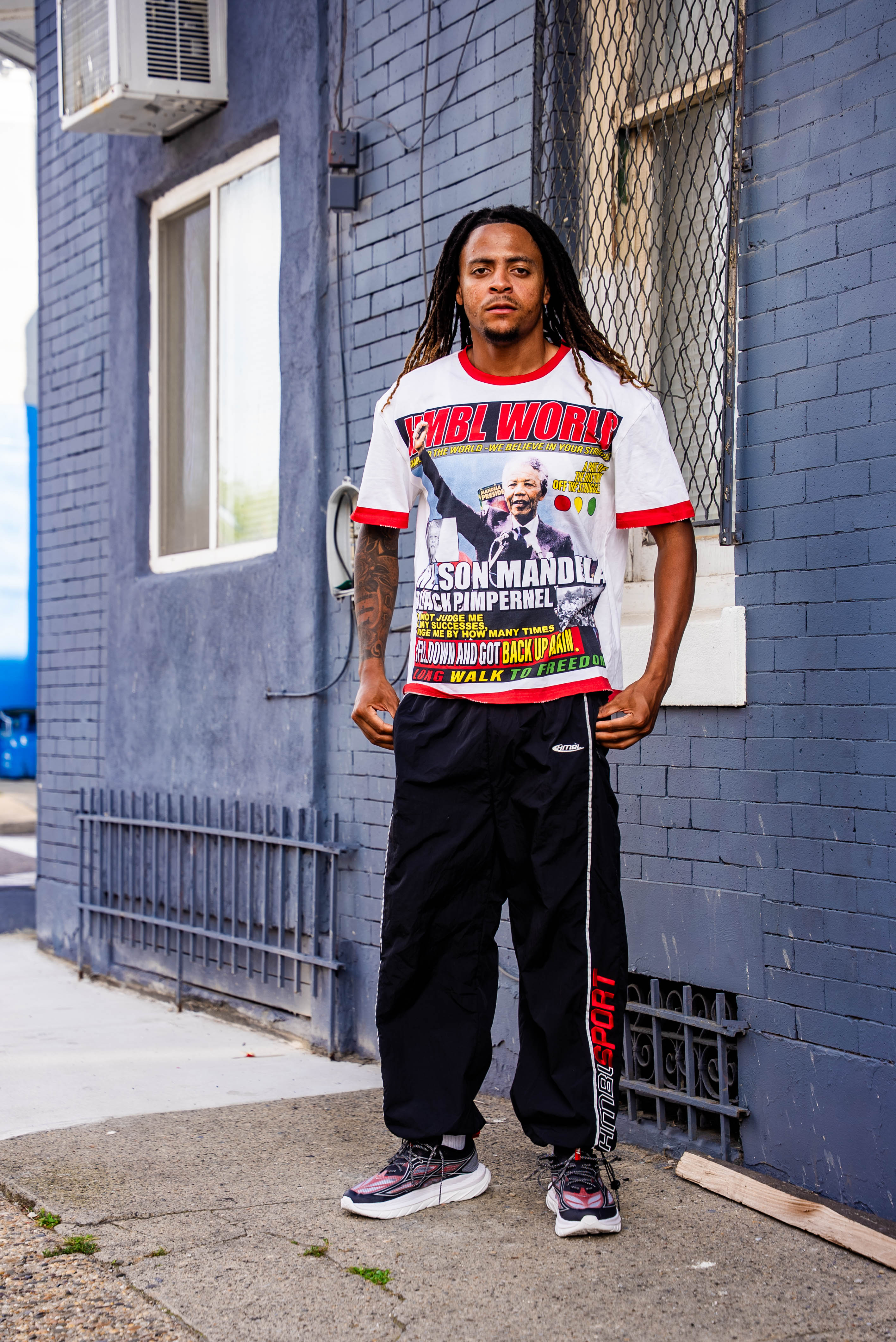 Nelson Mandela Vintage Rap Tee Graphic T-Shirt | HMBL WORLD Red Trim Ringer Tee