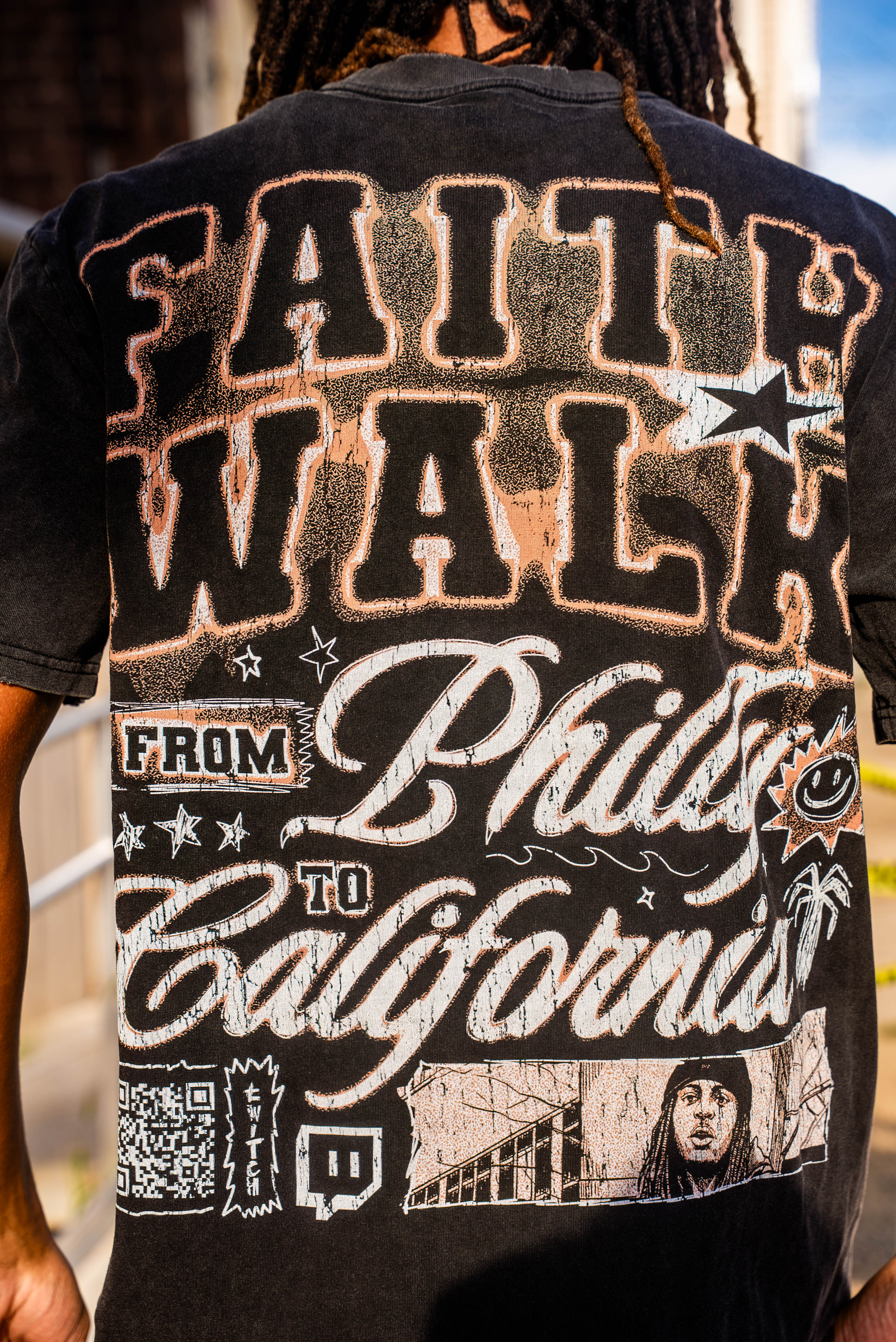 HMBL Faith Walk Vintage Graphic Tee | From Philly to California Washed Black T-Shirt