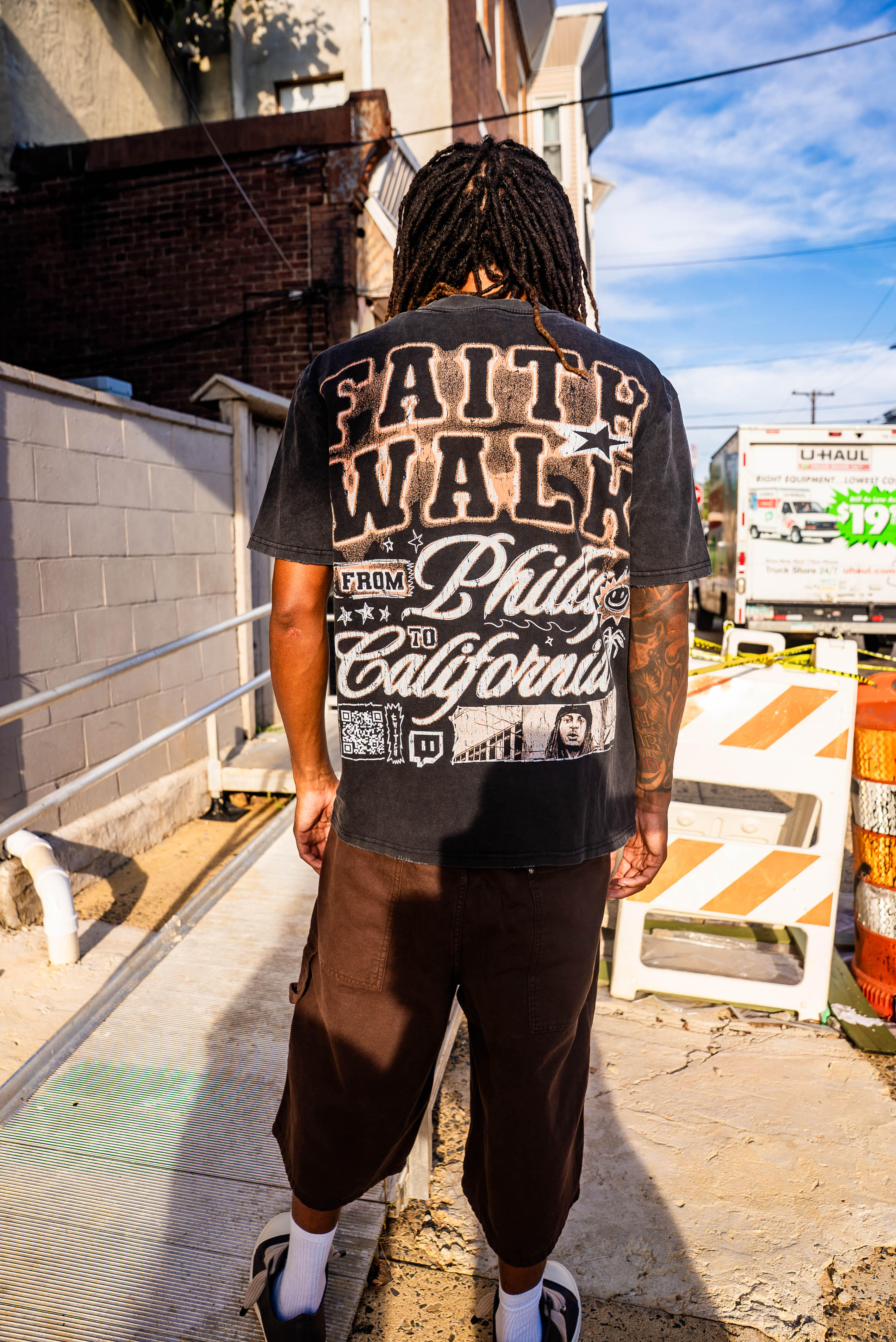 HMBL Faith Walk Vintage Graphic Tee | From Philly to California Washed Black T-Shirt