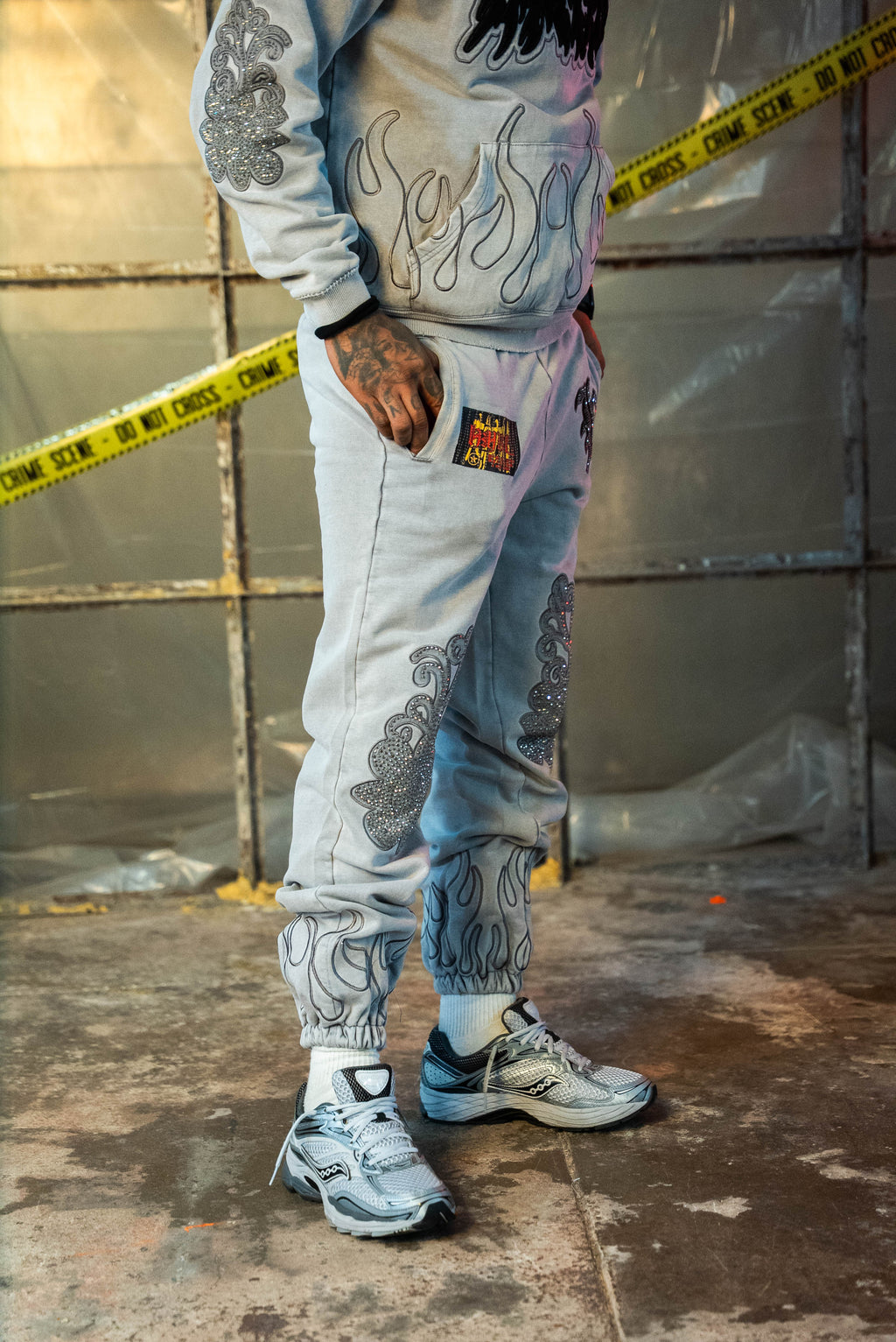 Cool Grey SZN 5 CUFFED BOTTOM Rhinestone Sweatpants