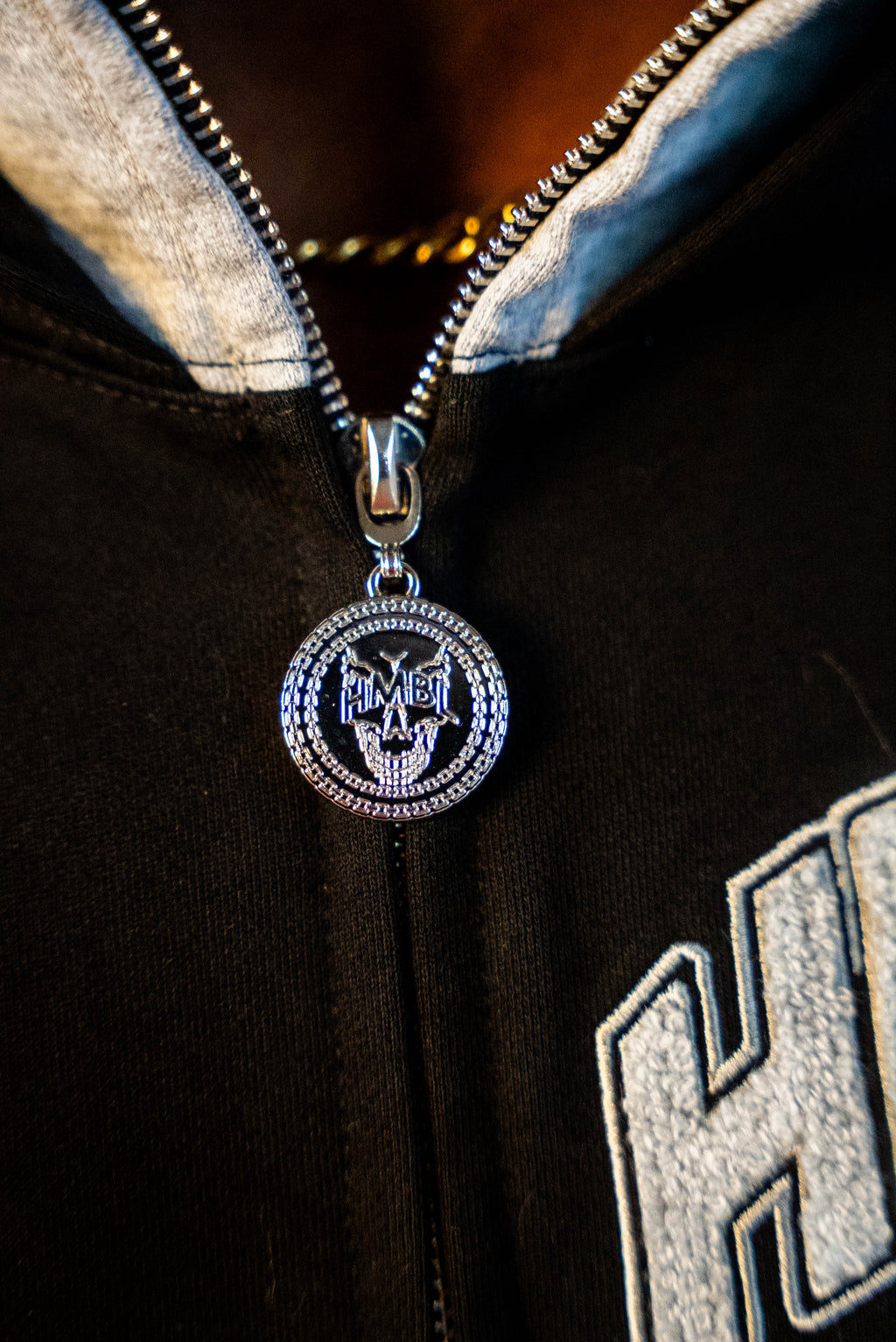 HMBL OG Grey Chenille Embroidery Double Full Zip-Up Hood