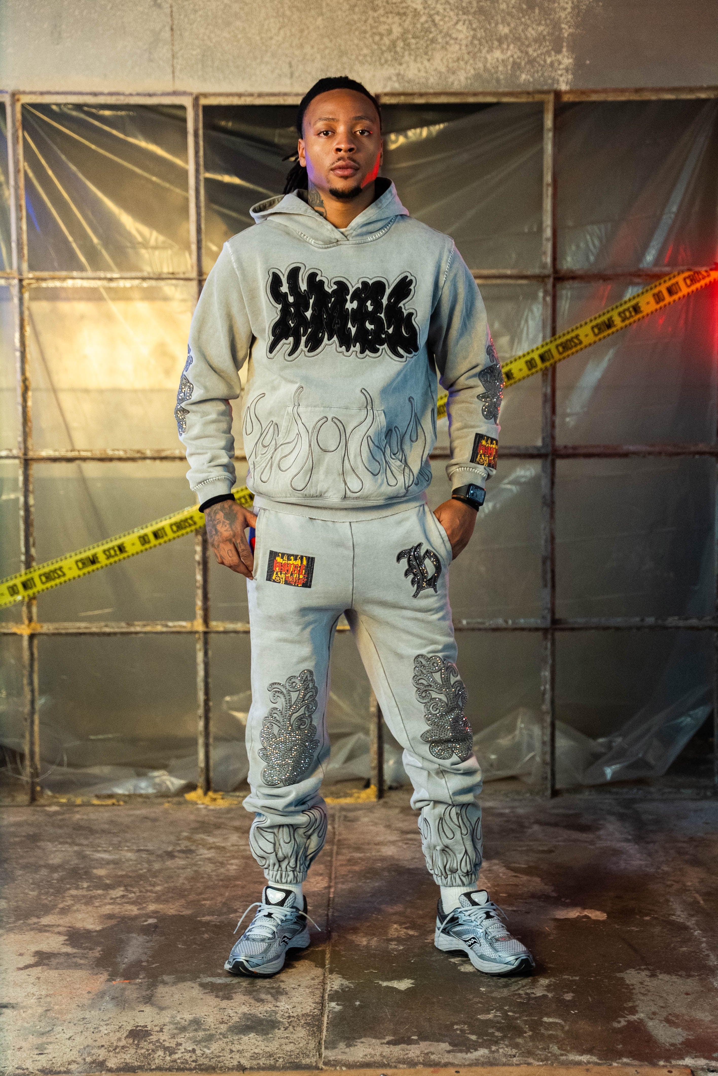 Cool Grey SZN 5 CUFFED BOTTOM Rhinestone Sweatpants