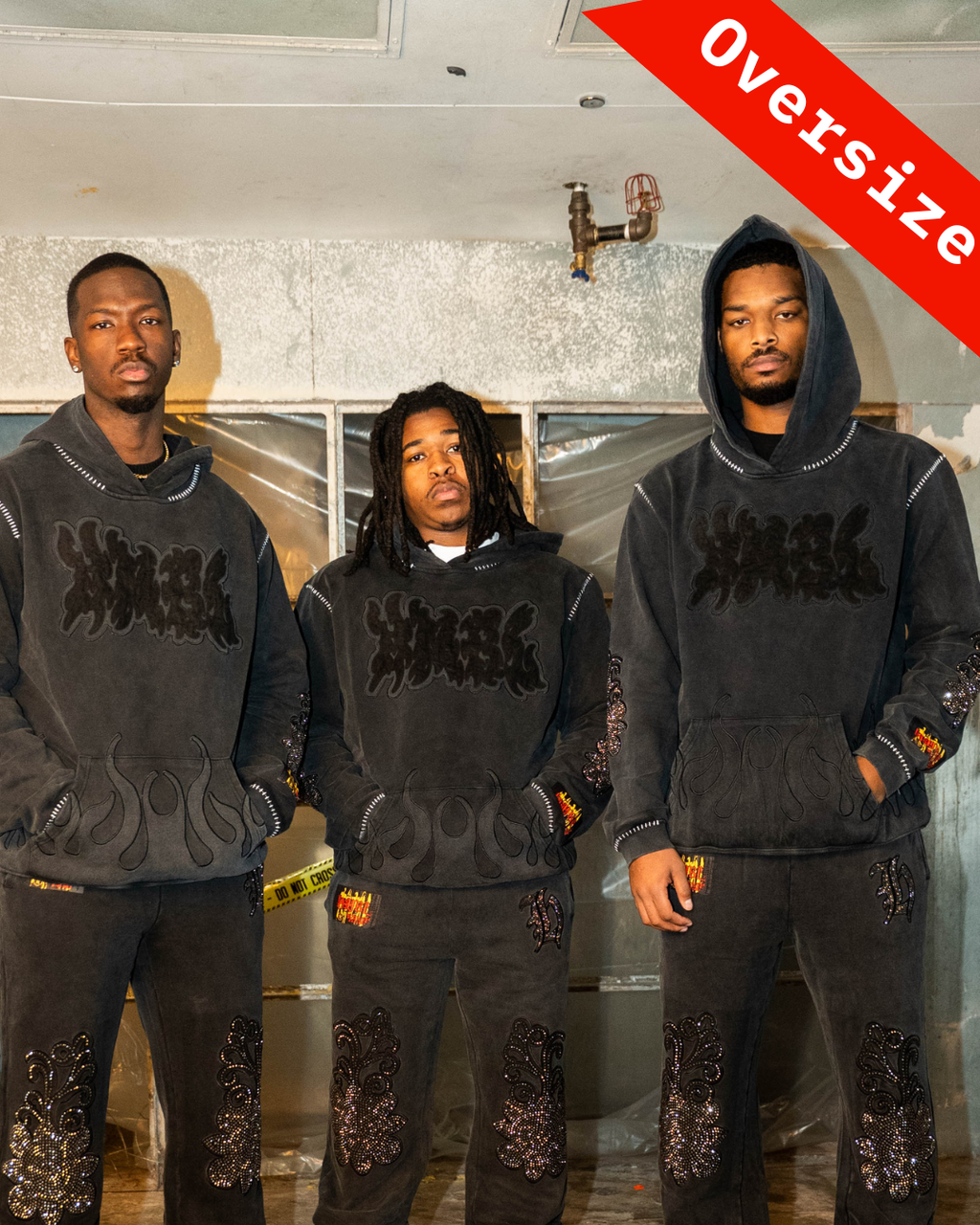 Charcoal NO Rhinestone Blackout Pullover (Oversized) Hoodie