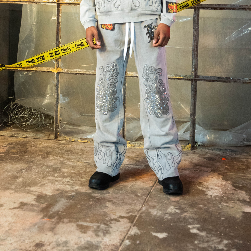 Cool Grey SZN 5 FLARED Rhinestone Sweatpants