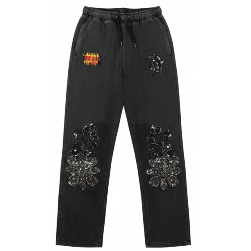 Charcoal FLARED Rhinestone Sweatpants
