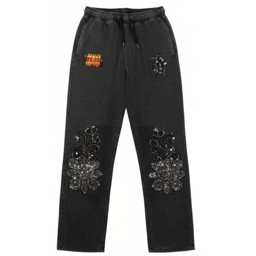 Charcoal FLARED Rhinestone Sweatpants