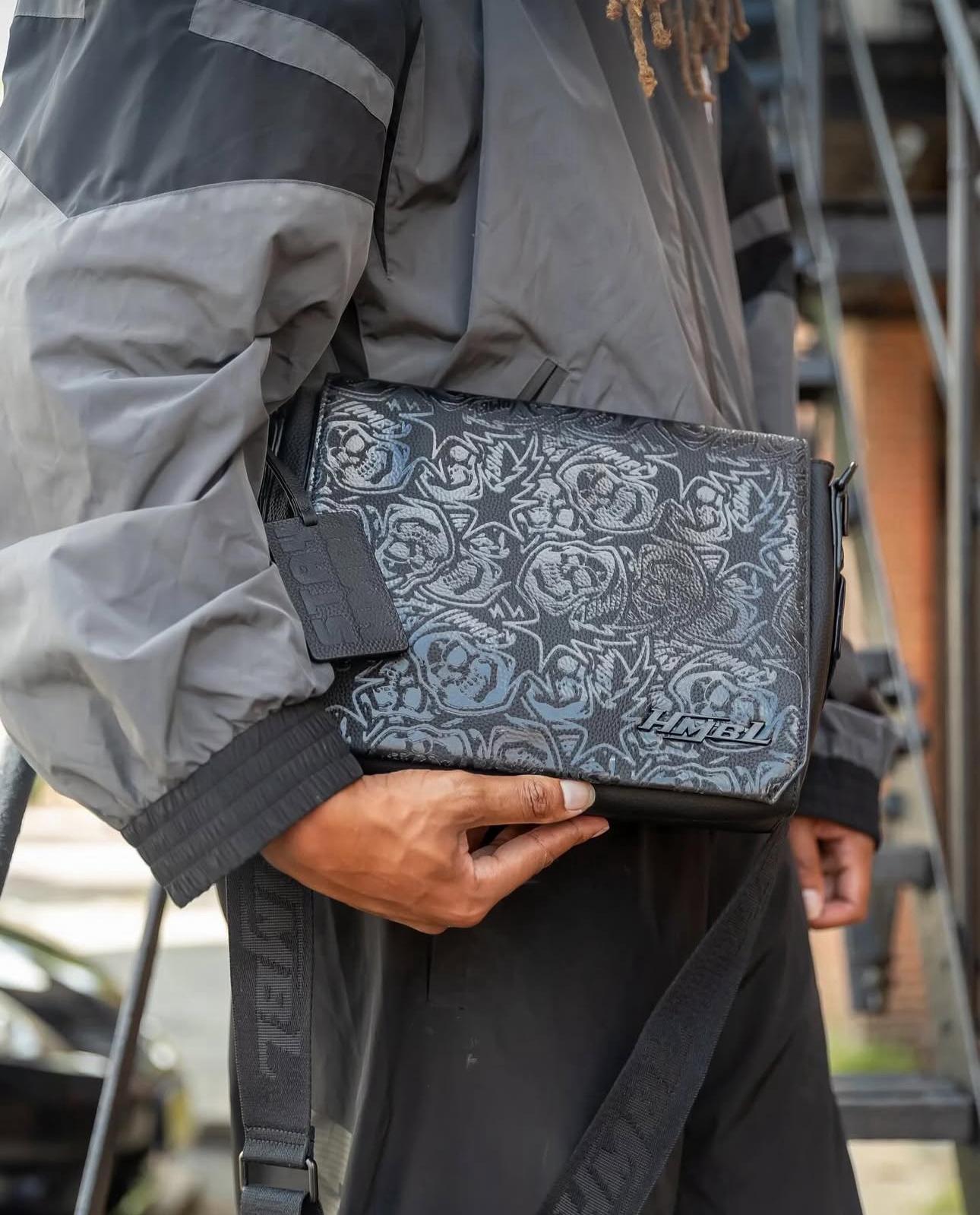 HMBL Embossed Skull Crossbody Bag - Luxury Patent Black